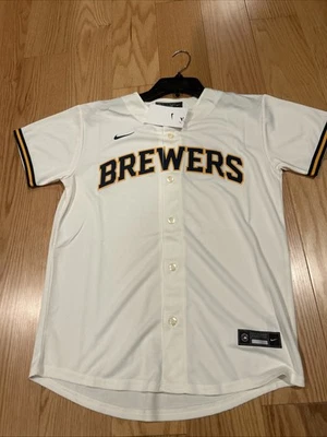 NIKE MLB MILWAUKEE BREWERS YOUTH WHITE HOME LIMITED Blank JERSEY Sz L NWT Boys - Image 1 of 4