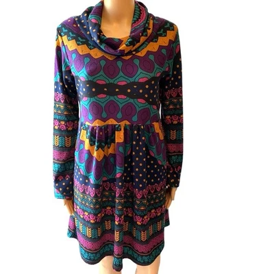 Raro Control Correte Lagenlook Colorido Artístico Suéter Cambio Vestido Túnica Talla S Foto 1 de 4