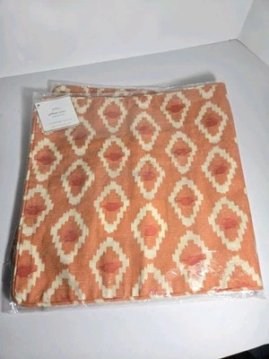 Pottery Barn Diamond Ikat Lumbar Pillow Cover Burnt Orange 12"x24" Cotton Linen - Image 1 of 4
