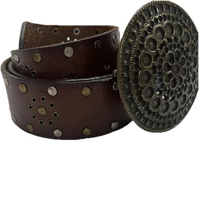 Nine West Gürtel Gr. M Western Leder silberfarben große Medaillon Schnalle Y2K - Bild 1 von 11