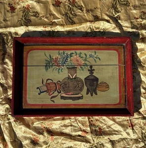 Antikes chinesisches Holztablett handbemalt 21x14x1,5 cm Anfang 20. Jahrhundert - Bild 1 von 23