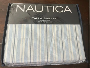 Juego de sábanas de algodón Nautica Twin XL Camp Rayas Nuevo sin abrir - Imagen 1 de 4