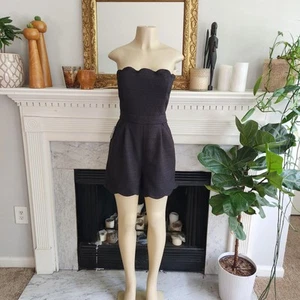 Express Black Romper Strapless Scalloped Tweed Size 10 - Picture 1 of 11