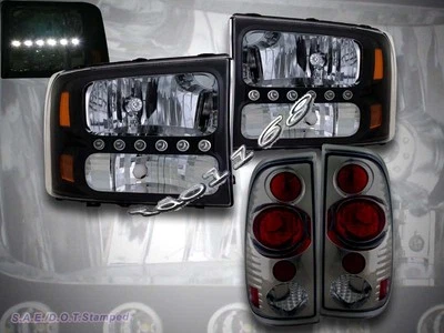 99 - 04 FAROS NEGROS FORD F250/F350 SUPER DUTY LED + LUCES TRASERAS DE HUMO  Foto 1 de 2