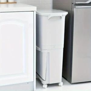 Dual-Compartment Rolling Kitchen Bin 83L - Wheeled Waste Trolley, Grey - Picture 1 of 11