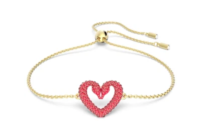 Swarovski 5634724 Braccialetto Una Cuore Piccolo Rosso Placcato Oro - Immagine 1 di 2