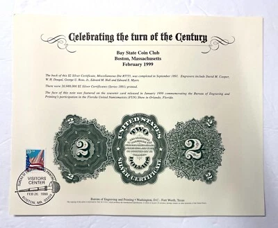 Certificate of The Back of $2 Silver American Numismatic Association 1999 Issued - Image 1 of 3