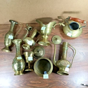 8 piezas de latón macizo (de colección al menos) jarras India jarras cuencos tapas de tetera - Imagen 1 de 15