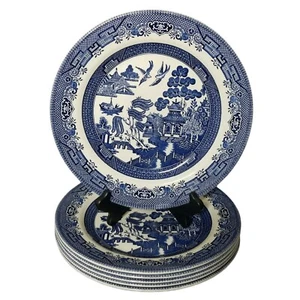Plato de cena de sauce azul Churchill forma georgiana 10 1/4 in hecho en Inglaterra como nuevo - Imagen 1 de 12