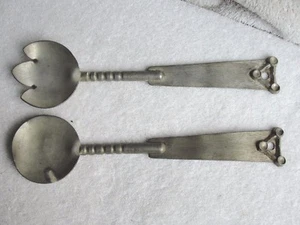 Cuchara y tenedor/servidores para ensalada de peltre vintage SAGA-TINN ~ Noruega escandinavo - Imagen 1 de 5