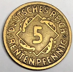 # C2278 GERMANY COIN, 5 RENTENPFENNIG 1924-A - Picture 1 of 2