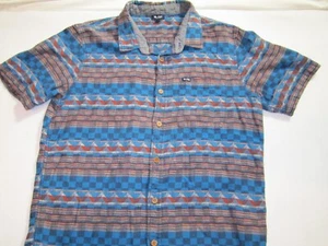 LRG men large shirt linen short sleeve Aztec checkers stripe multi color blue - Picture 1 of 7