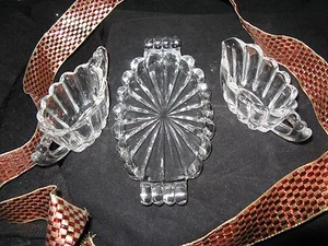 Heisey Crystolite 3 pc MINI Creamer -Sugar -Tray Diamond H MINT - Picture 1 of 4
