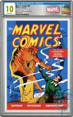 SERIAL #0493 MARVEL COMICS - MARVEL COMICS #1 - SILVER FOIL - CGC 10 GEM MINT FR - Image 1 of 3