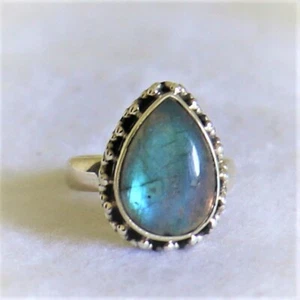 LABRADORITE NATURAL GEMSTONE 925 STERLING SILVER HANDMADE JEWELRY RING 3 TO 12 - Picture 1 of 4