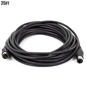 25FT MIDI 5 Pin DIN Male to Male Pro Audio Cable Cord Molded Black - Picture 1 of 2