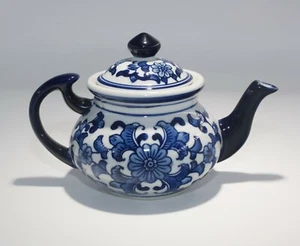 Porcelain Teapot With Floral Cobalt Blue & White Pattern - Picture 1 of 5