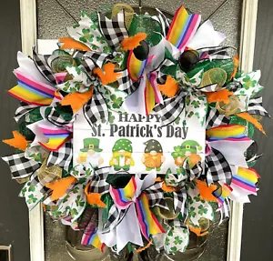 25 Zoll Regenbogenzwerg Happy St. Patricks Day Deko Netz Haustür Kranz Wohnkultur - Bild 1 von 6