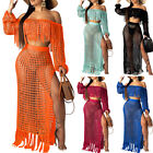 New Crochet Dress Beach Wear Women's Two Piece Tassel Top and Skirt Summer Set