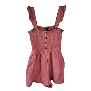 One Clothing Muted Pink Smocked Shorts Romper with pockets Size M - Picture 1 of 12