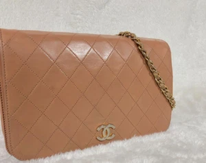 CHANEL Matelasse Lambskin Chain Shoulder Bag Beige From Japan - Picture 1 of 12