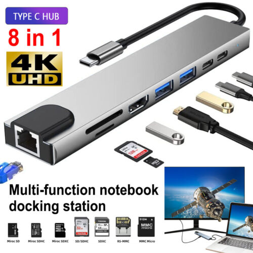 8 in 1 Multiport USB-C Hub Type C To USB 3.0 4K HDMI Adapter For Macbook Pro/Air
