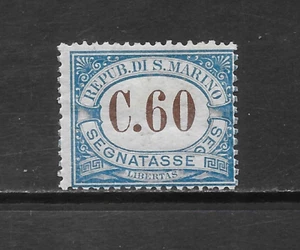 SAN MARINO SCOTT J27 MH FINE - 1920 60c BLUE & BROWN POSTAGE DUE ISSUE - Picture 1 of 2