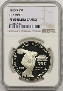 1983-S Olympics Discus Thrower $1 NGC PF 69 Ultra Cameo Silver Commemorative - Picture 1 of 4