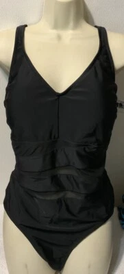 Traje de baño Ava & Viv 22W talla grande acanalado espalda alta malla transparente una pieza negro nuevo sin etiquetas Foto 1 de 2