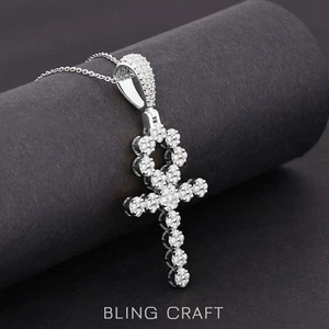 14k Gold Plated Silver REAL Moissanite Huge Cross Pendant with 18" Inch - Bild 1 von 16
