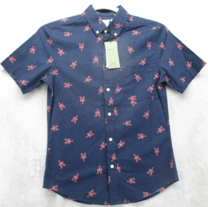 Goodfellow Co Button Up Hemd Herren Small Slim Blau mit Orange Karabiner Print - Bild 1 von 16