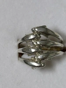Sterling silver Wide Band dolphin ring size 8 MULTI NAUTICAL SEALIFE DESIGN - Picture 1 of 5
