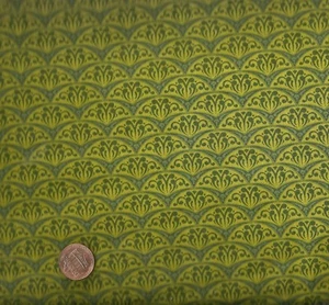 Federn und ausgefallener Fächer grün gelb Benartex Stoff - Bild 1 von 1