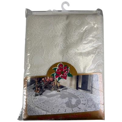 Toalha de Mesa de Renda de Tecido Natal SANTO PRESÉPIO Feriado, Bege 60x122" Oblongo NOVO - Imagem 1 de 4