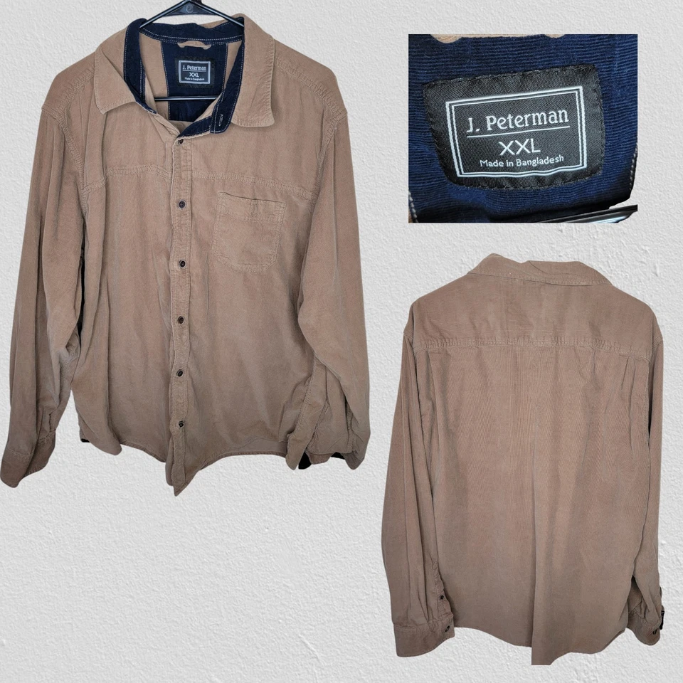 Camisa J. Peterman Company Marrón Tostado Pana Manga Larga Botón Para Hombre XXL Foto 1 de 4