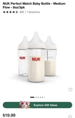 Biberón NUK Perfect Match - Natural + Anticólicos - Flujo Medio - 8 oz/3 paquete Foto 1 de 4