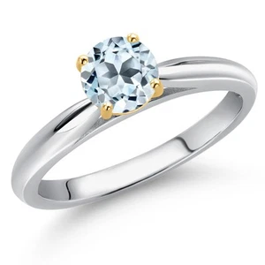 0.70 Ct Round Sky Blue Topaz 10K White and Yellow Gold Solitaire Engagement Ring - Picture 1 of 6