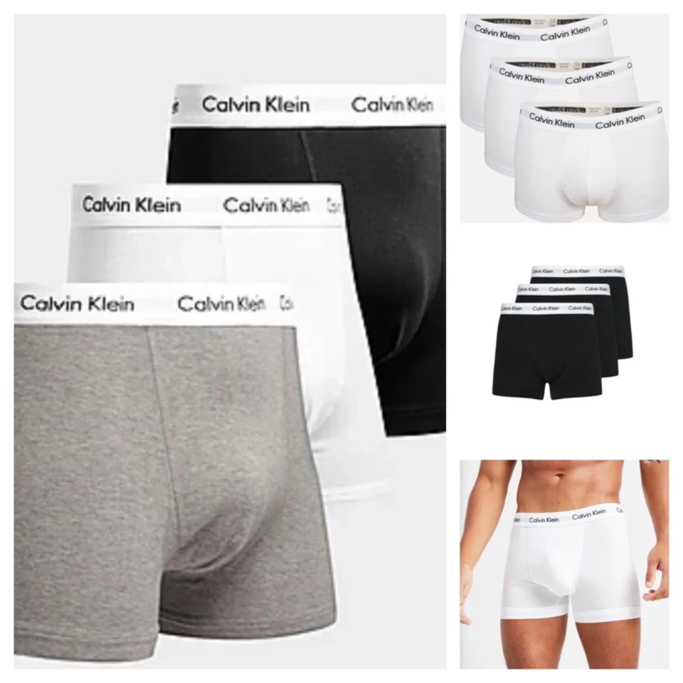 CALVIN KLEIN CK Boxer Men’s 3 Pack Trunks Shorts White Belt Cotton Stretch Classic