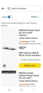 FIREGAS 24 inch Range Hood, 300CFM Ducted/Ductless Convertible Under dented - Picture 1 of 17