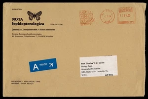 DR WHO 1999 BELGIUM METERED BUTTERFLY CACHET WETTEREN AIRMAIL TO USA LR01230 - Picture 1 of 2