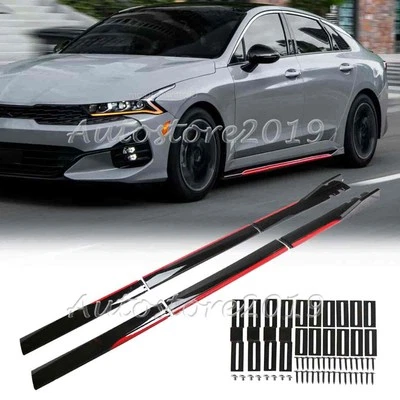 For KIA K5 86.6" Gloss Black Red Extension Side Skirt Rocker Panel Splitter Lip Foto 1 de 4