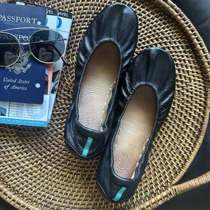 TIEKS Matte Black Classic Leather Ballet Travel Flats Size 8 - Picture 1 of 7
