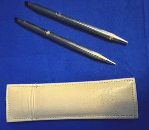 LADIES 1/20 10KT GOLD CROSS BALLPOINT/PENCIL SET - IVORY LEATHER CASE VTG - Picture 1 of 2