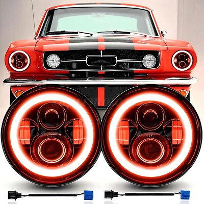 For Ford Mustang 1965 1966 1967 1968 1969-1973 2PCS 7" Round Red Led Headlight Foto 1 de 4