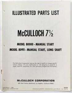 McCulloch Outboard Motor 7 1/2 HP Illustrated Parts List 1965 Mdl 80000, 80911 - Picture 1 of 1