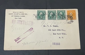 1917 NY SCOTT STAMPCOIN DEALER REGISTERED AD COVER +TIED LABEL BACK ! 10c+1c (3) - Picture 1 of 3