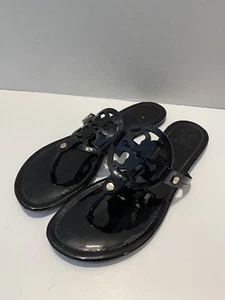 Tory Burch Miller Patent Leather Thong Logo Sandals Shoes Black Women’s Size 8M - Picture 1 of 17