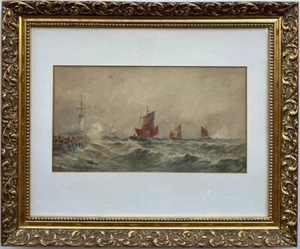 Thomas Bush Hardy (1842-1897) : Boats at the Harbour, signed watercolour - Picture 1 of 5