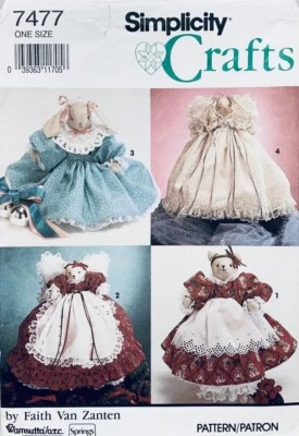 Simplicity Crafts Pattern 7477 Soft Bunny & Bear Dolls or Tree Toppers UNCUT - image 1 of 3