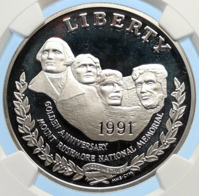 1991 S USA US Mount RUSHMORE Presidents OLD Proof Silver Dollar Coin NGC i97840 - Image 1 of 4